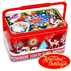 Детский новогодний подарок в жестяной упаковке весом 1000 грамм по цене 1037 руб в Саратове