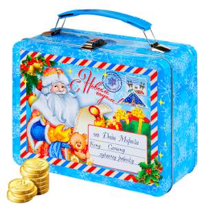 Сладкий новогодний подарок в жестяной упаковке весом 1450 грамм по цене 1373 руб в Саратове