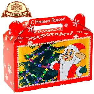Детский новогодний подарок  в картонной упаковке весом 450 грамм по цене 536 руб с символом 2023 года