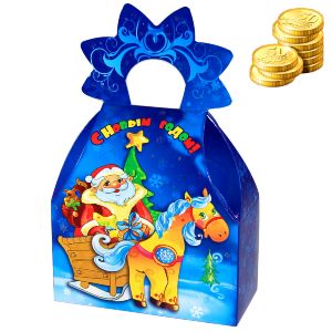 Сладкий новогодний подарок в картонной упаковке весом 600 грамм по цене 313 руб в Саратове