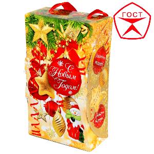 Сладкий новогодний подарок в картонной упаковке весом 950 грамм по цене 916 руб в Саратове