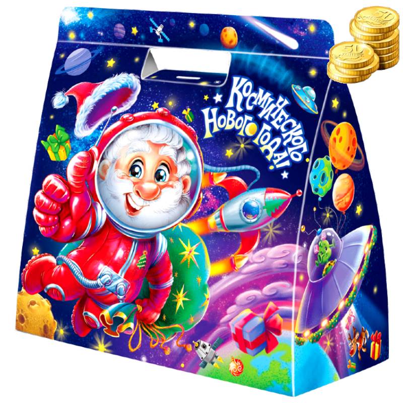 Сладкий новогодний подарок  в картонной упаковке весом 1000 грамм по цене 640 руб с символом 2023 года